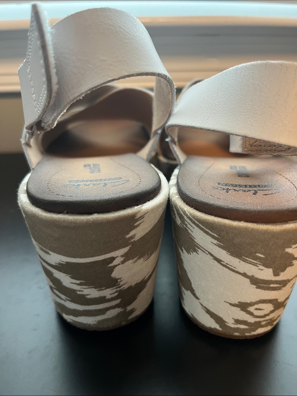 Clarks White Leather Cross-Strap Wedge Sandals - Picture 5 of 10